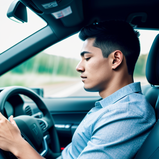 Person falling asleep while driving a car
